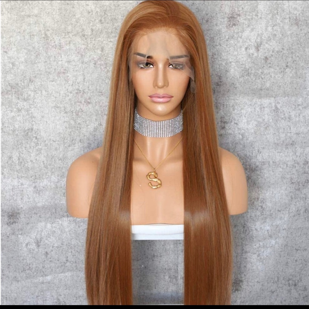 New lace front middle part long straight wig-toffee brown